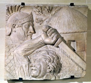 野蛮人がローマ軍団と戦っている浮彫 作： Roman